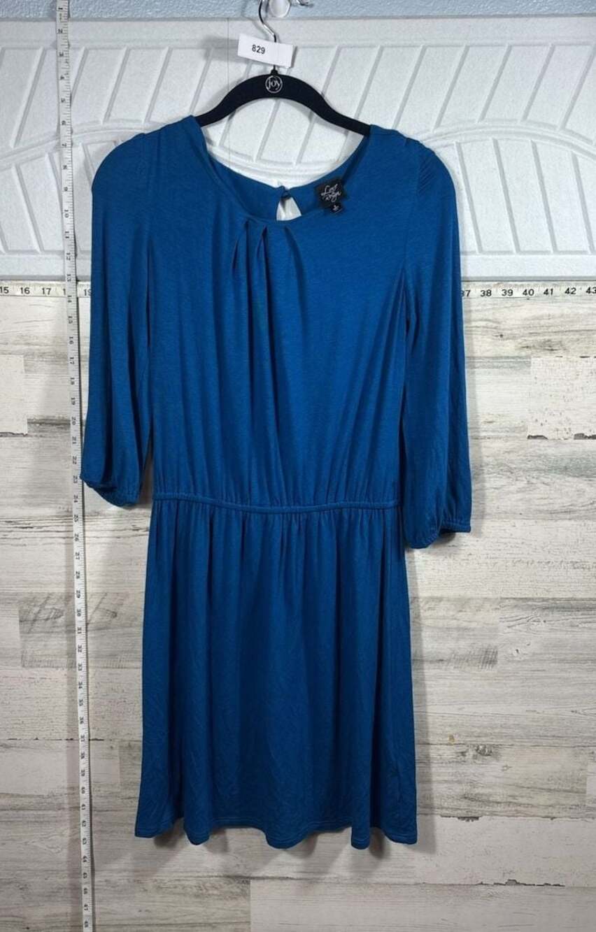 Love Reign Blue 3/4 Sleeve Pleated Blouson Elastic Waist Dress Size S